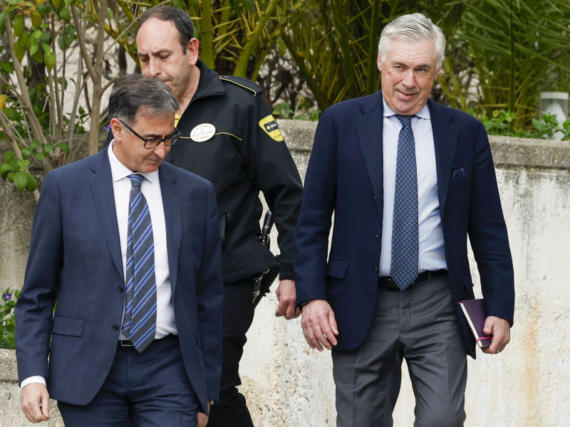 Carlo Ancelotti, a su salida este miércoles a la Audiencia Provincial de Madrid.