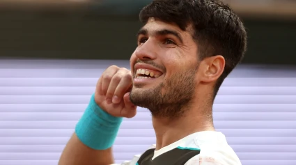 Carlos Alcaraz celebra uno de los puntos de la final ante Sinner