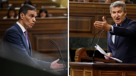 Sánchez y Feijóo durante el pleno por el apagón y el plan de defensa en el Congreso